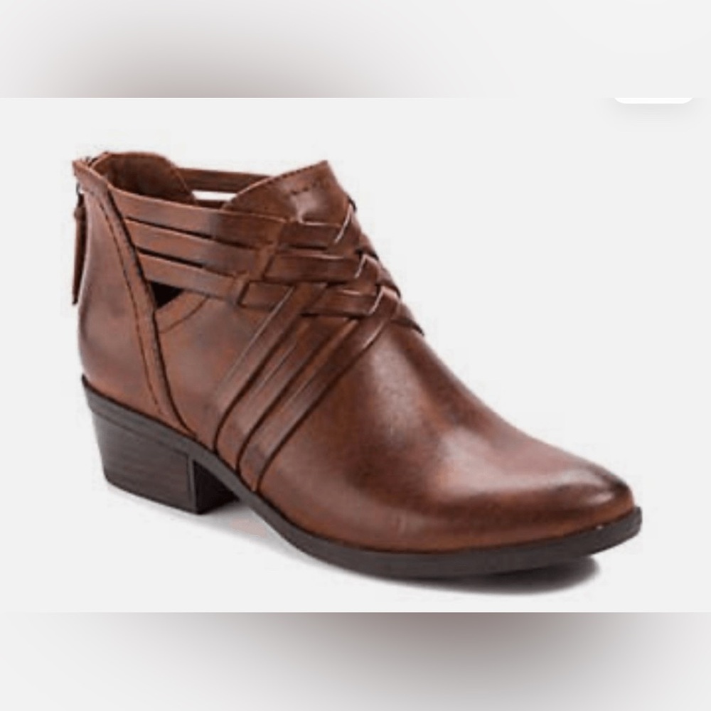 BareTrap Goldie Decorative Interlace Brown Leather Ankle Booties Women’s 7 M